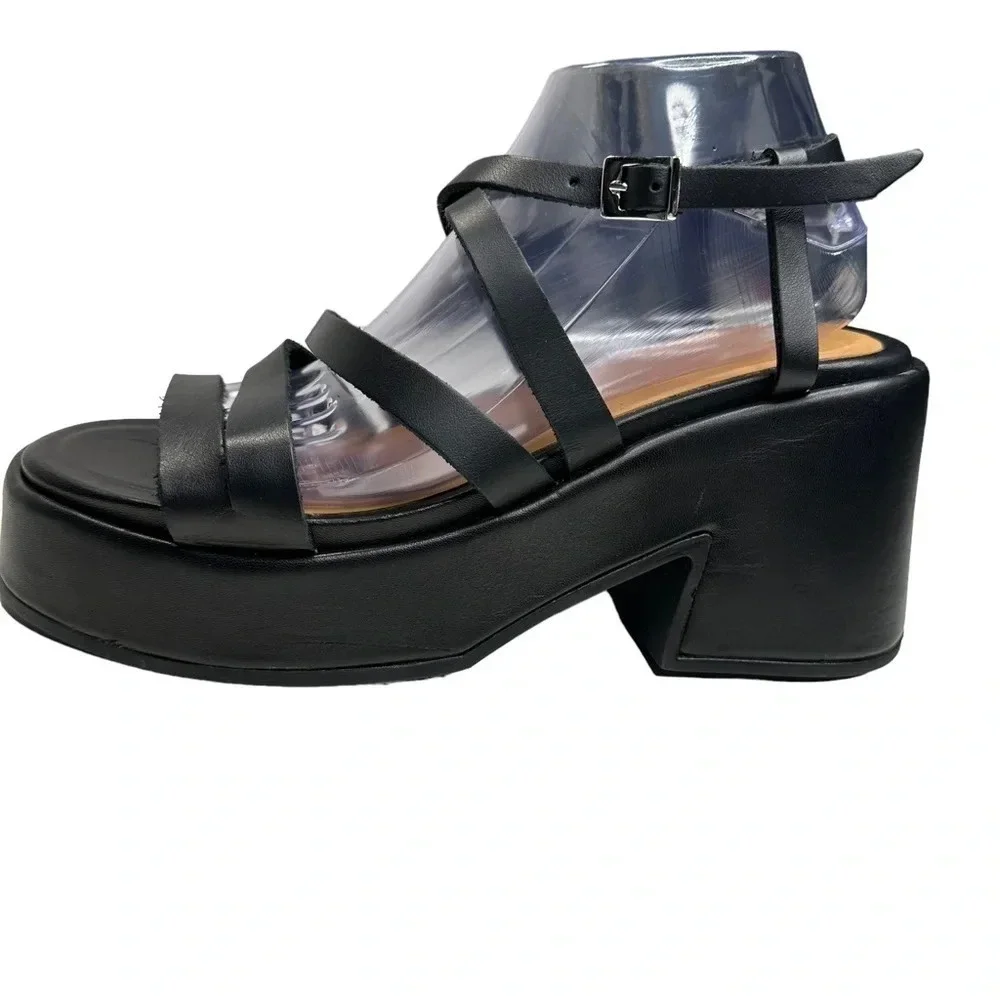 Ganni Women's Leather Platform Wedge Sandals Sz: 11 - Picture 4 of 10